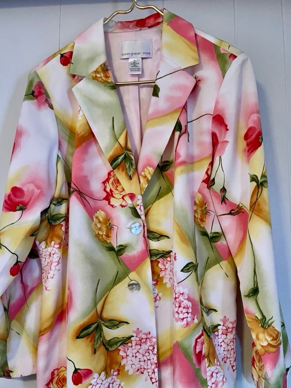 Susan Graver Pink, Yellow & Green Floral Blazer